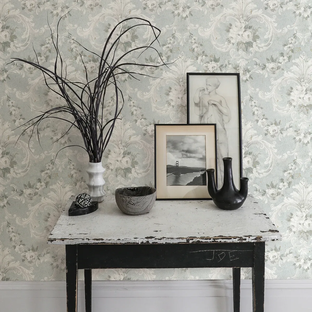 AST4066 | This Old Hudson Vintage Blue Rose Damask Wallpaper