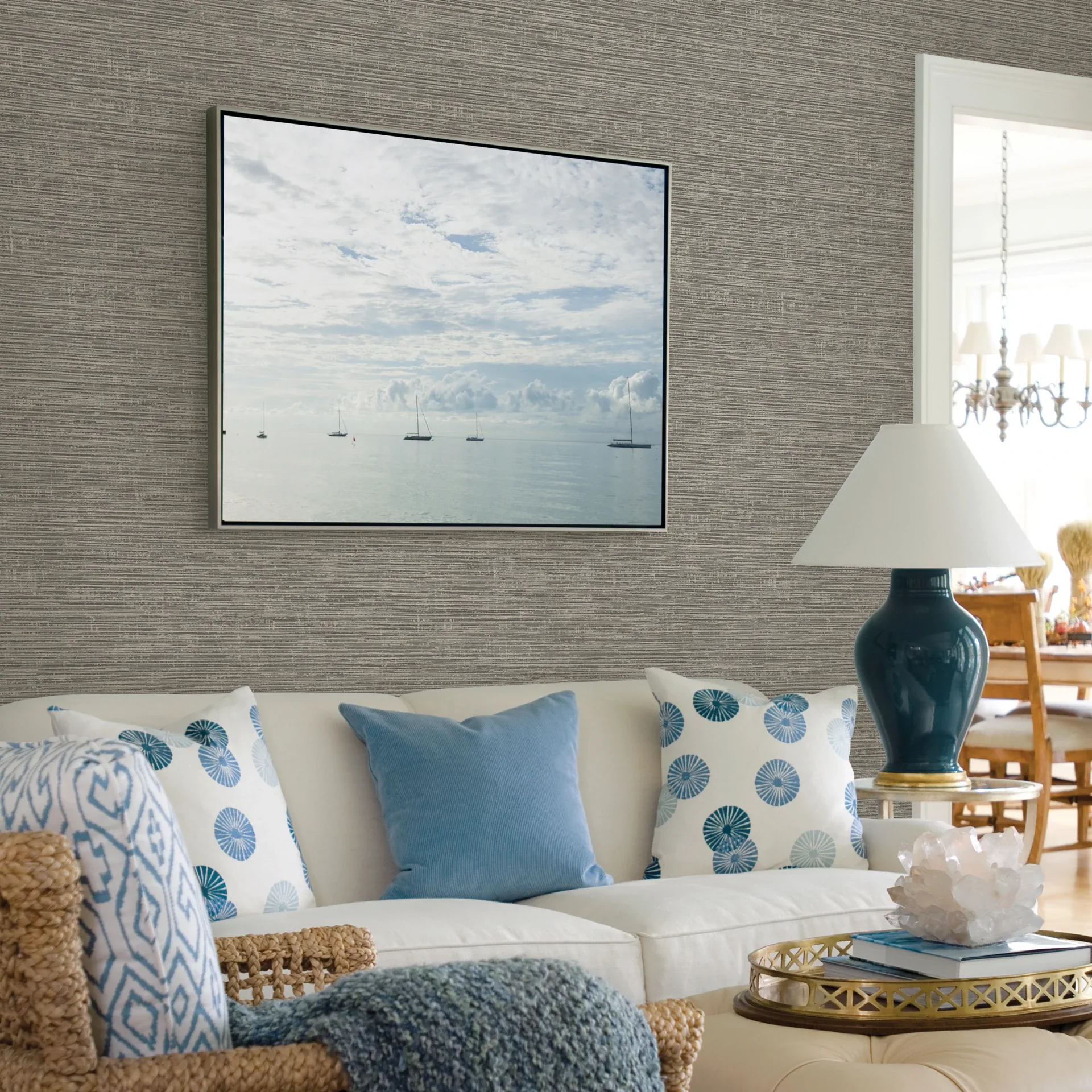 A-Street Prints Tiverton Charcoal Faux Grasscloth Wallpaper - SKU 2927-81710