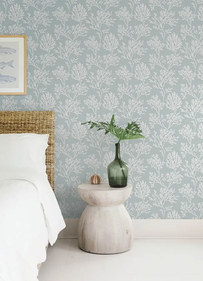 A-Street Prints Tortuga Sky Blue Coral Weave Wallpaper - SKU 4172-82003