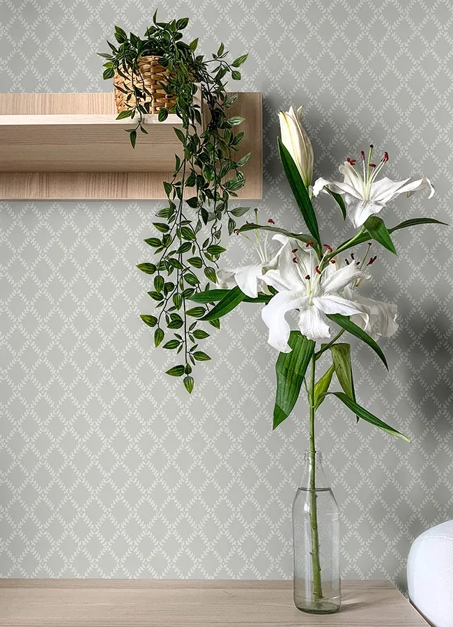 A-Street Prints Trevor Grey Leaf Trellis Wallpaper - SKU 4143-34005