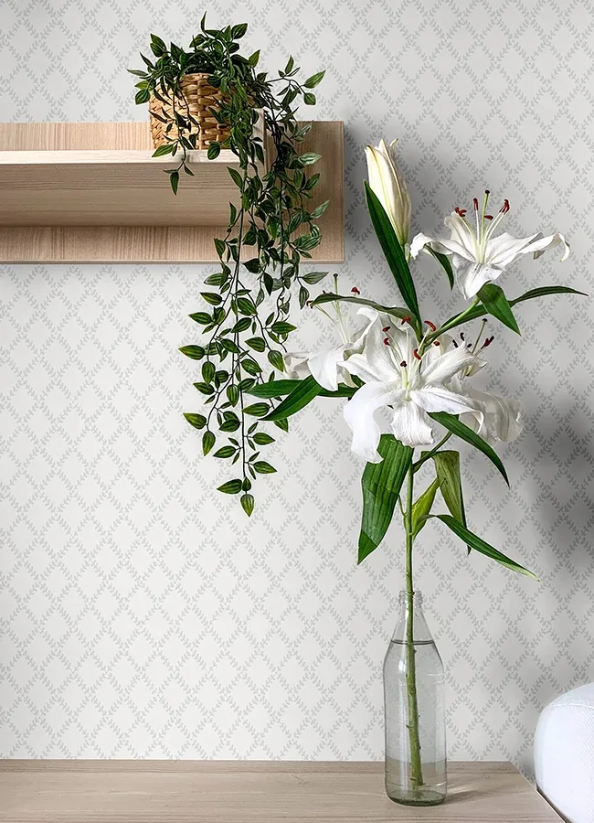 A-Street Prints Trevor White Leaf Trellis Wallpaper - SKU 4143-34001