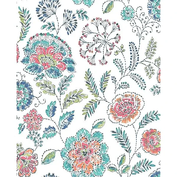 A-Street Prints Tropez Teal Jacobean Wallpaper - SKU 2744-24109