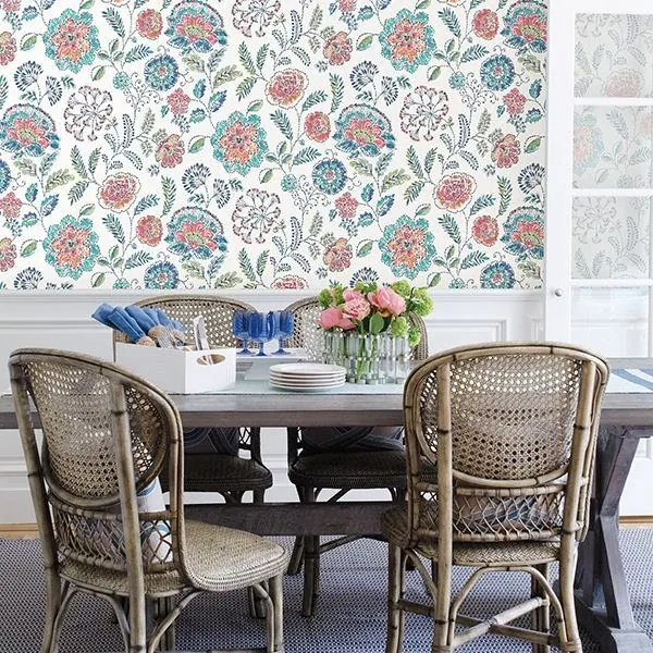 A-Street Prints Tropez Teal Jacobean Wallpaper - SKU 2744-24109