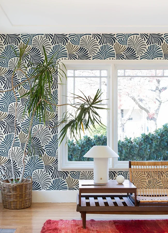 A-Street Prints Trousdale Dark Blue Fanning Flora Wallpaper - SKU 4034-72124