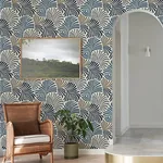 A-Street Prints Trousdale Dark Blue Fanning Flora Wallpaper - SKU 4034-72124