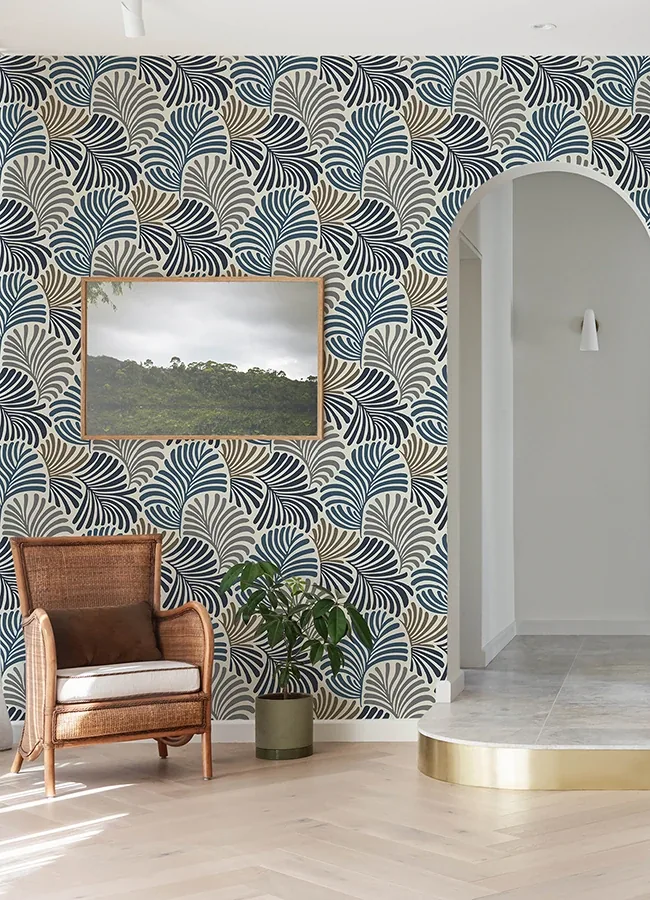 A-Street Prints Trousdale Dark Blue Fanning Flora Wallpaper - SKU 4034-72124