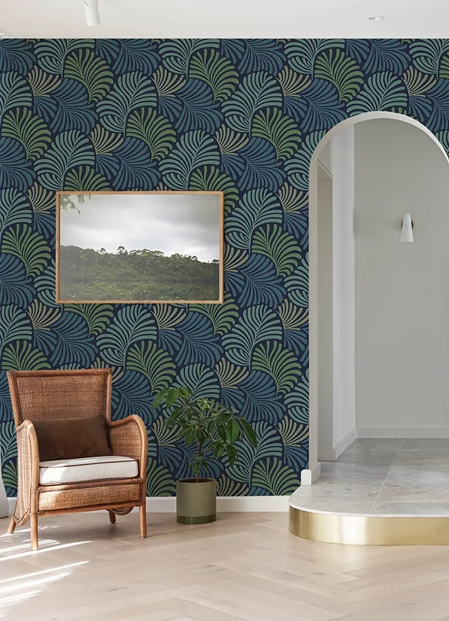 A-Street Prints Trousdale Navy Fanning Flora Wallpaper - SKU 4034-72125