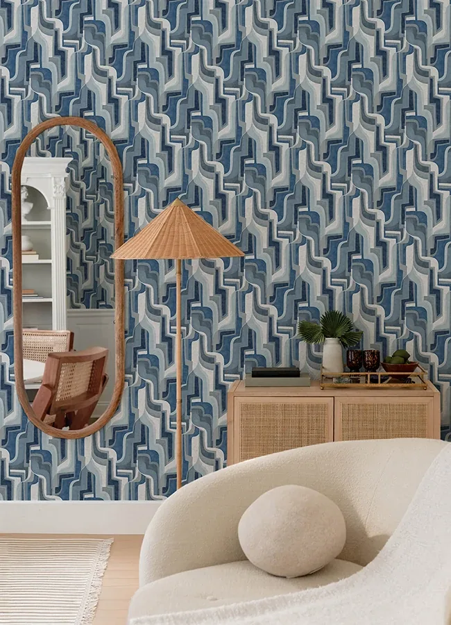A-Street Prints Tulum Blue Surreal Shapes Wallpaper - SKU 4135-72700