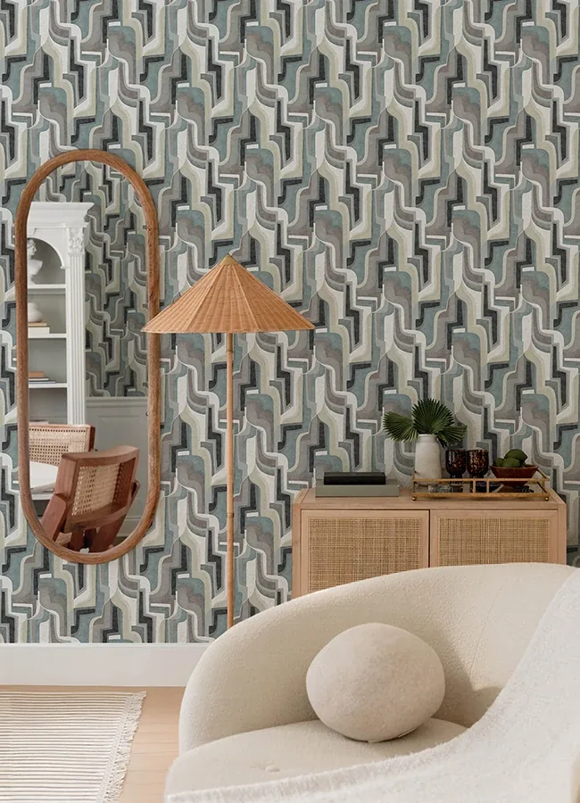 A-Street Prints Tulum Denim Surreal Shapes Wallpaper - SKU 4135-72702