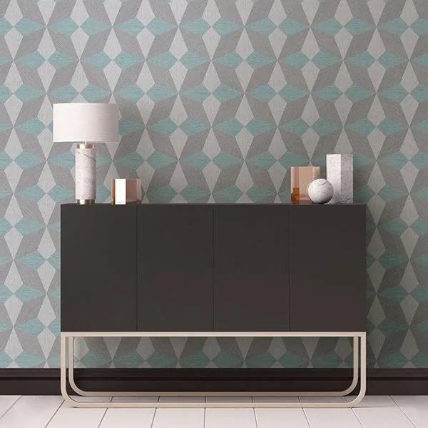 A-Street Prints Valiant Aqua Faux Grasscloth Geometric Wallpaper - SKU 2908-25304