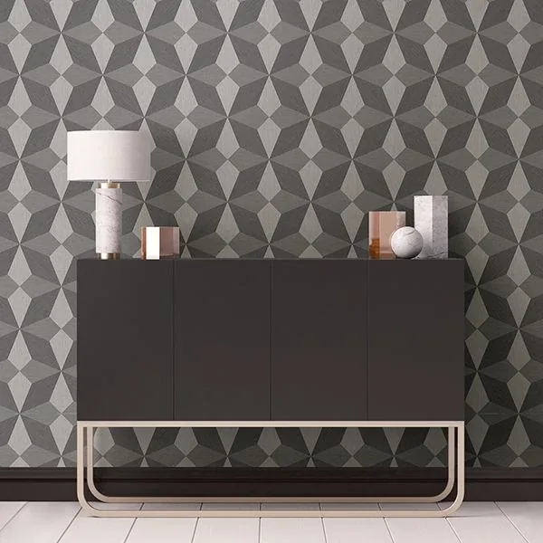 A-Street Prints Valiant Grey Faux Grasscloth Geometric Wallpaper - SKU 2908-25300