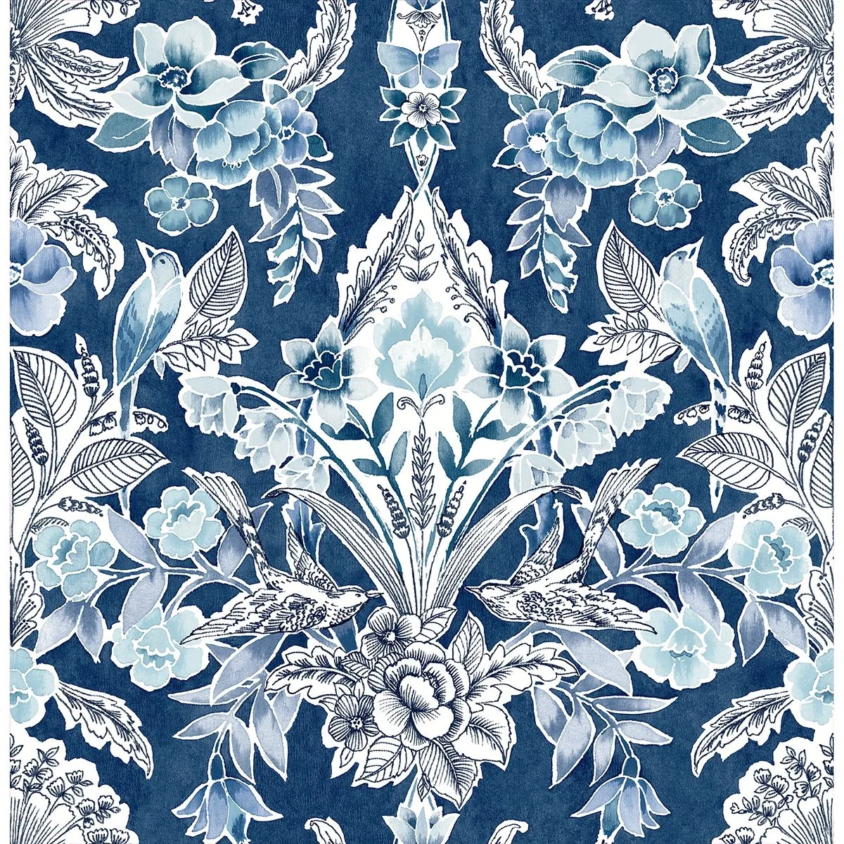 A-Street Prints Vera Blue Floral Damask Wallpaper - SKU 2903-25863