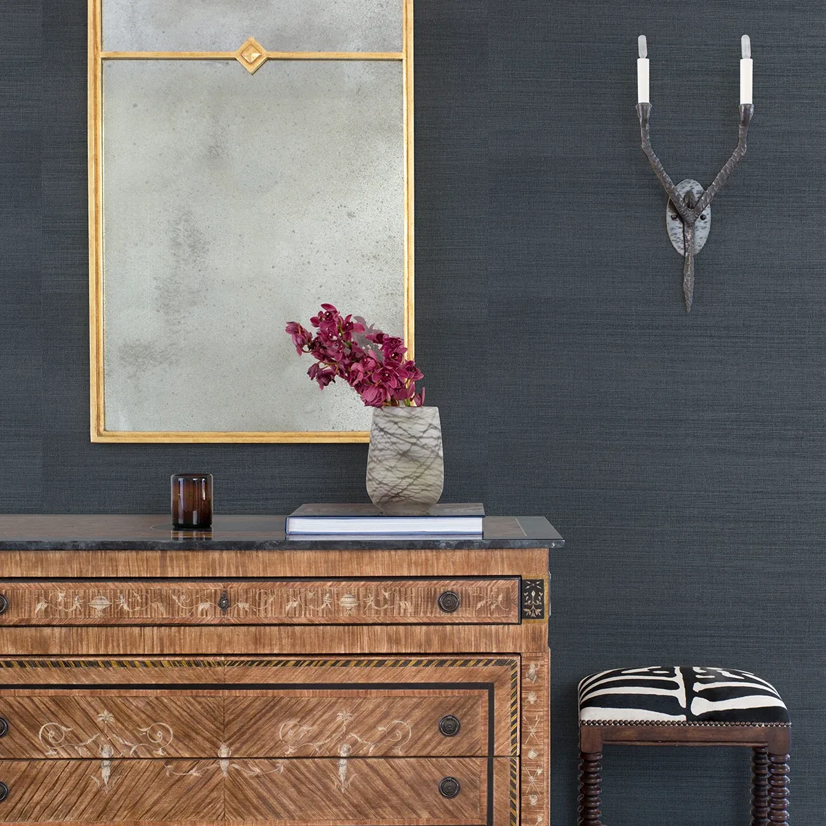 A-Street Prints Victoria Indigo Sisal Grasscloth Wallpaper | Wallpaper Twins A-Street Prints Victoria Indigo Sisal Grasscloth Wallpaper - SKU 2972-80015