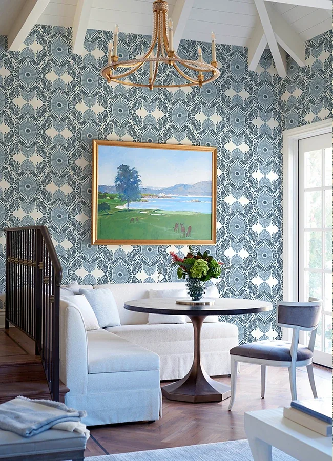A-Street Prints Villa Blue Embellished Ogee Wallpaper - SKU 4122-72401