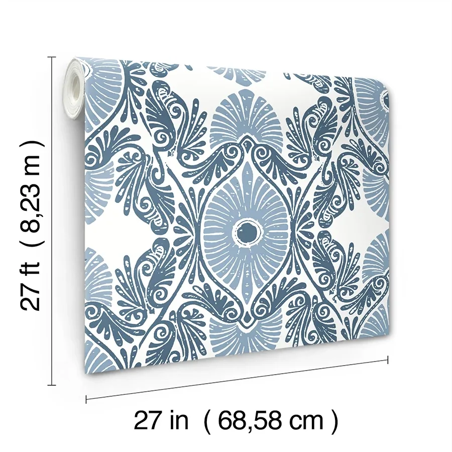 A-Street Prints Villa Blue Embellished Ogee Wallpaper - SKU 4122-72401