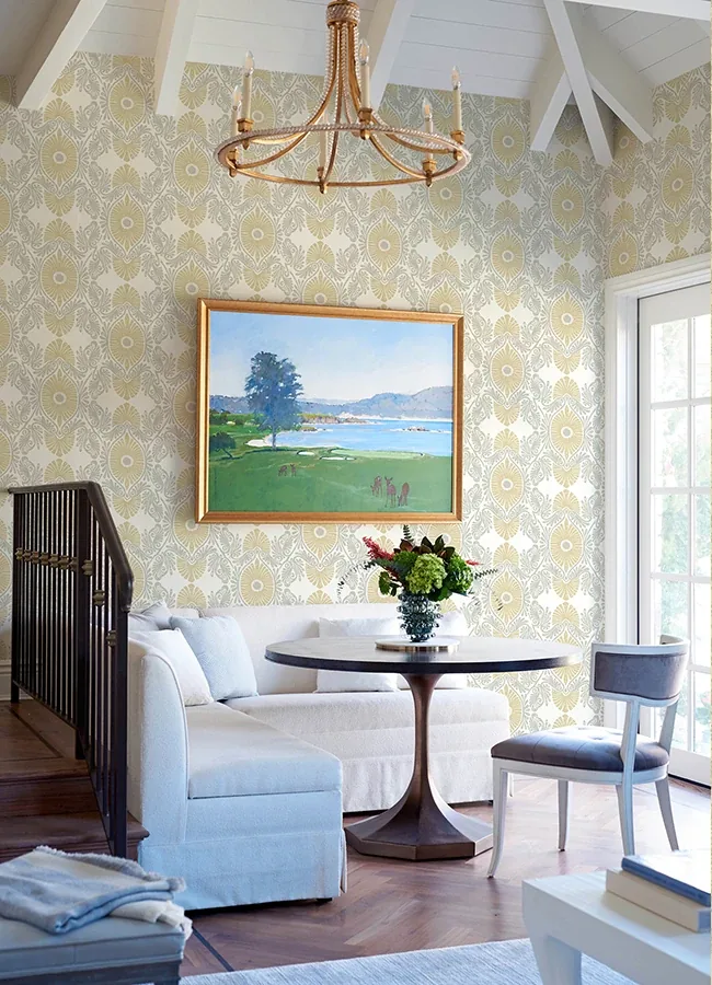 A-Street Prints Villa Light Yellow Embellished Ogee Wallpaper - SKU 4122-72400