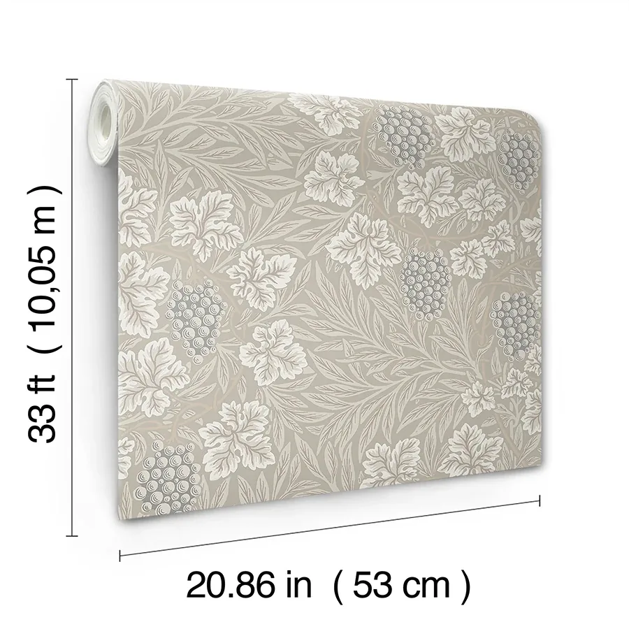A-Street Prints Vine Light Grey Woodland Fruits Wallpaper - SKU 4153-82017