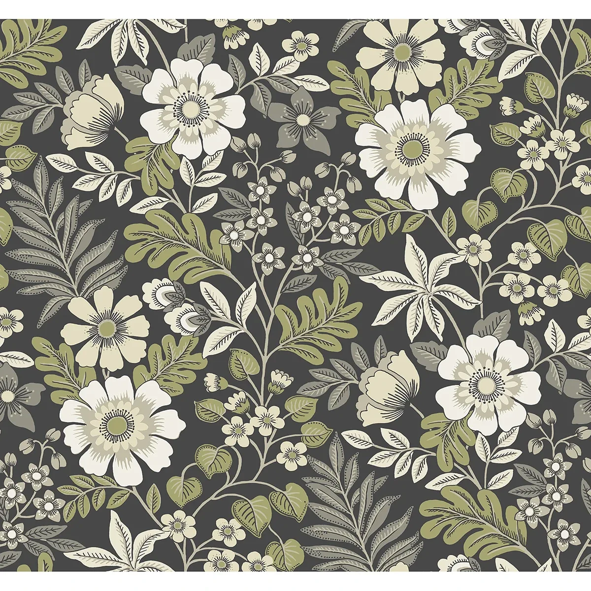 2970-87535 | Voysey Black Floral Wallpaper