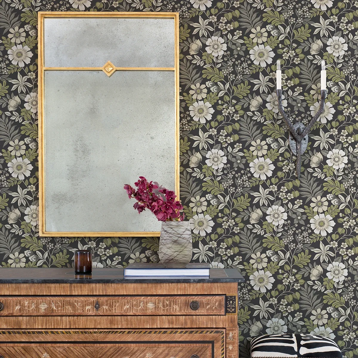 A-Street Prints Voysey Black Floral Wallpaper - SKU 2970-87535