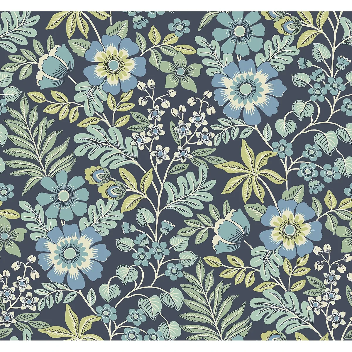 2970-87533 | Voysey Navy Floral Wallpaper