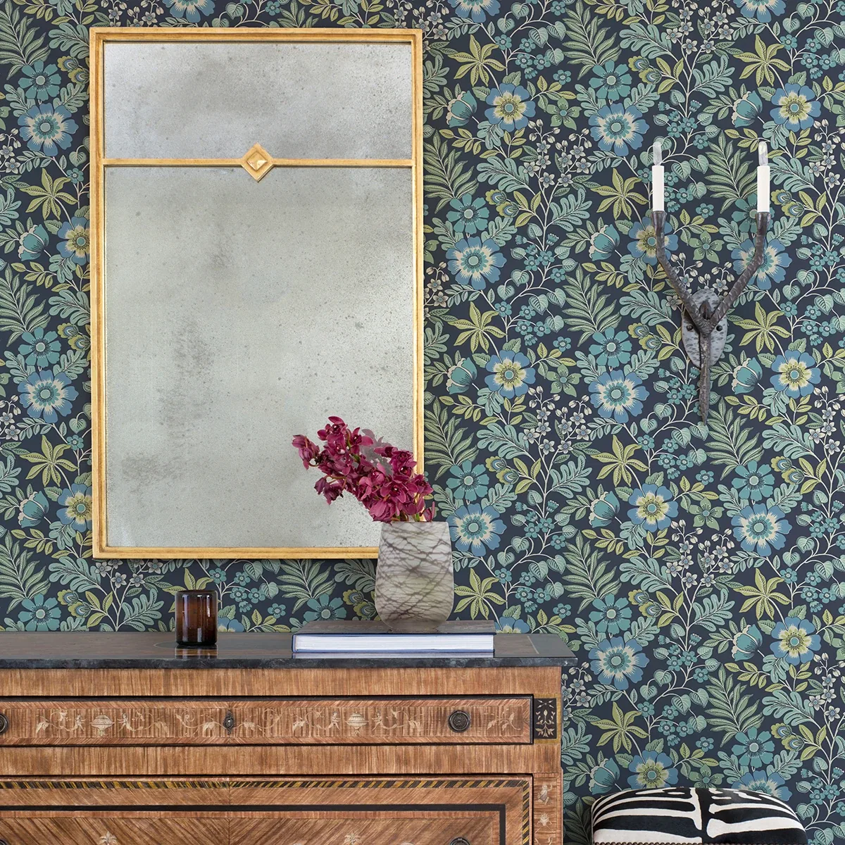 A-Street Prints Voysey Navy Floral Wallpaper - SKU 2970-87533