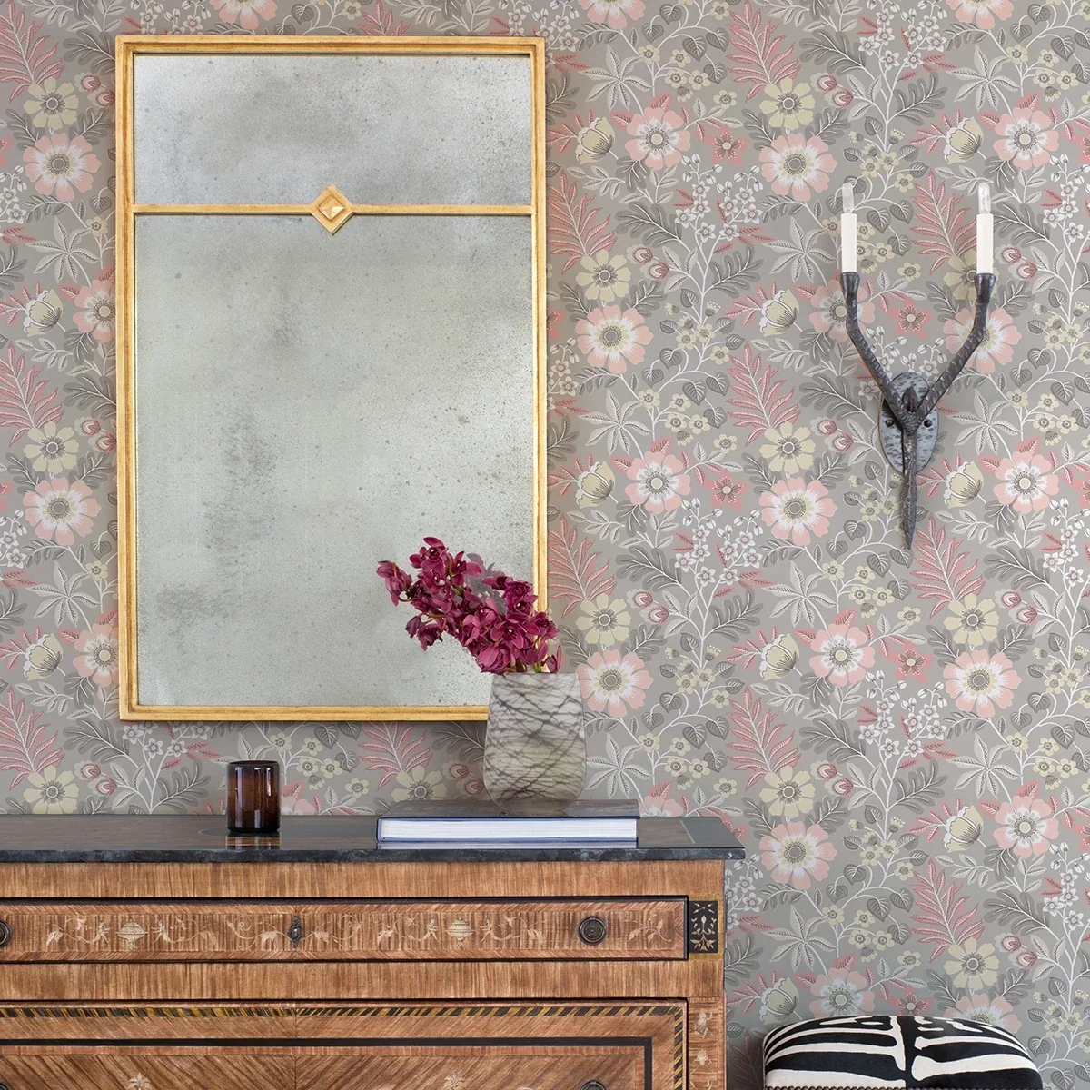 A-Street Prints Voysey Pink Floral Wallpaper | Wallpaper Twins A-Street Prints Voysey Pink Floral Wallpaper - SKU 2970-87536
