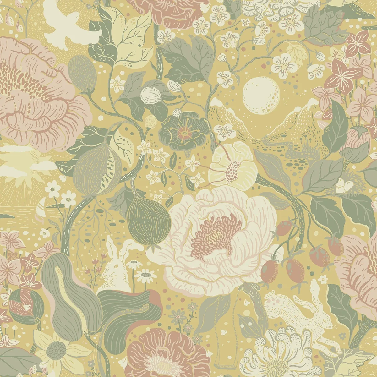 A-Street Prints Växa Butter Rabbits & Rosehips Wallpaper - SKU 4111-63014