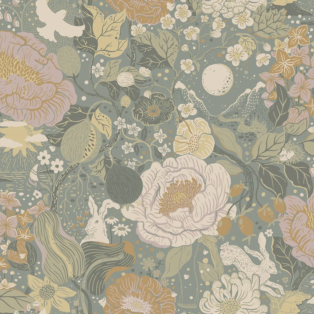 A-Street Prints Växa Slate Rabbits & Rosehips Wallpaper - SKU 4111-63016