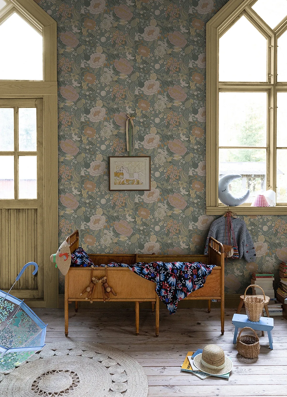 A-Street Prints Växa Slate Rabbits & Rosehips Wallpaper - SKU 4111-63016