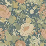 A-Street Prints Växa Teal Rabbits & Rosehips Wallpaper | Wallpaper Twins A-Street Prints Växa Teal Rabbits & Rosehips Wallpaper - SKU 4111-63013