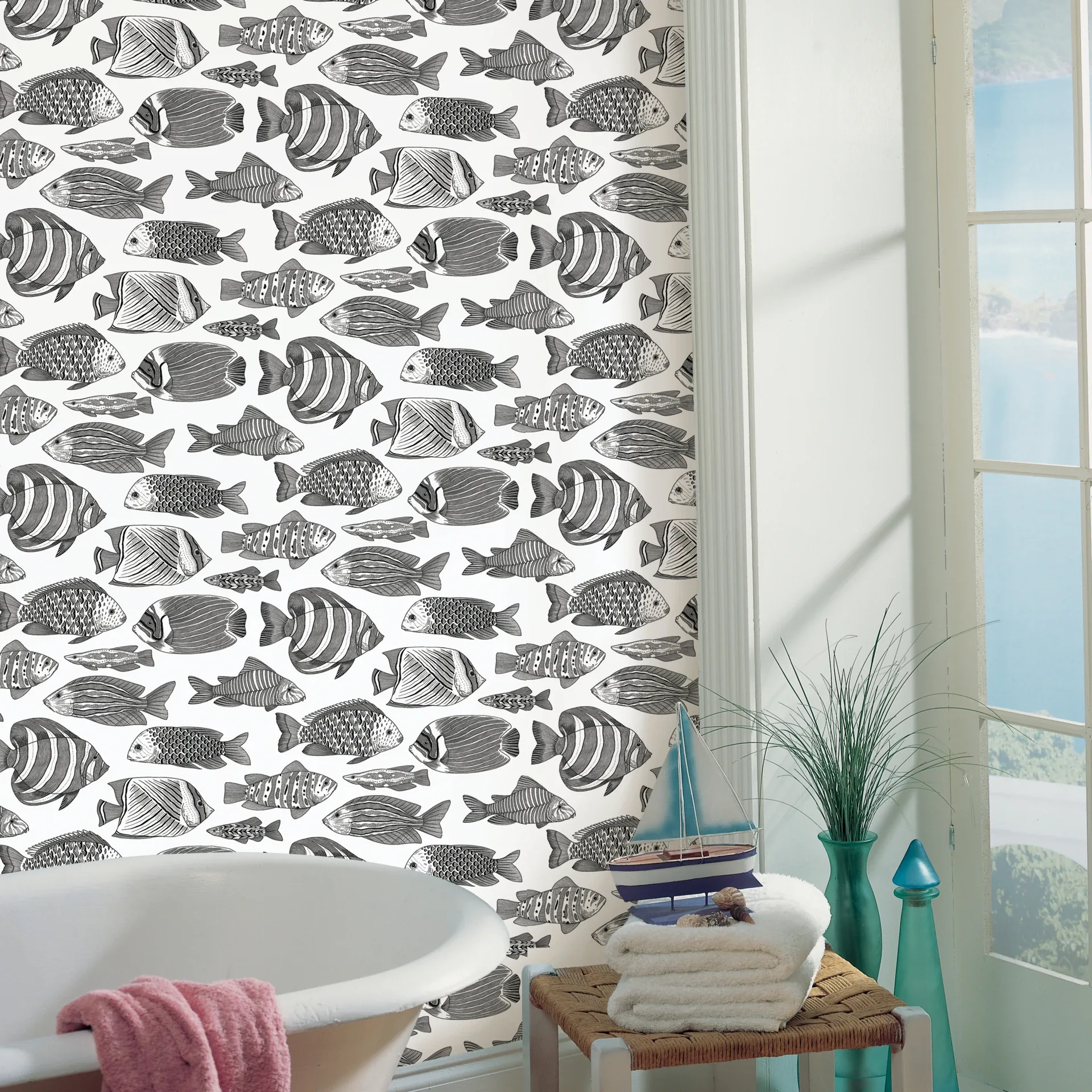 A-Street Prints Wailea Black Tropical School Wallpaper | Wallpaper Twins A-Street Prints Wailea Black Tropical School Wallpaper - SKU 2927-80200