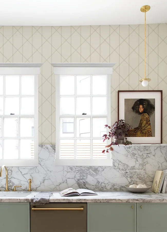 A-Street Prints Walcott Cream Stitched Trellis Wallpaper - SKU 4074-26608