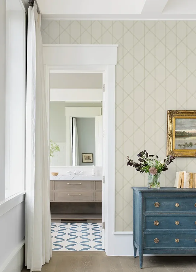 A-Street Prints Walcott Cream Stitched Trellis Wallpaper - SKU 4074-26608