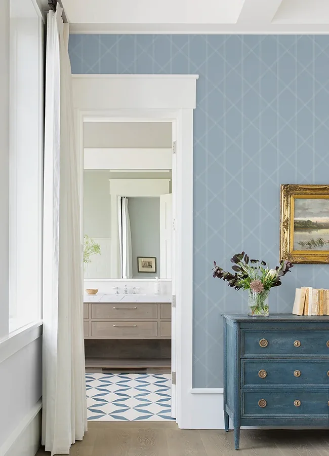 A-Street Prints Walcott Light Blue Stitched Trellis Wallpaper - SKU 4074-26607