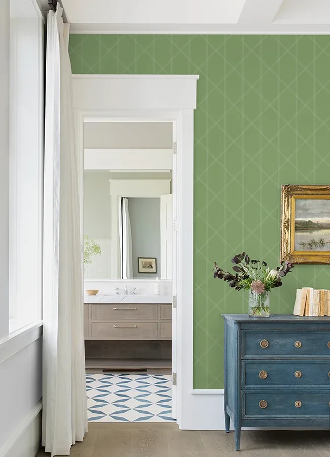 A-Street Prints Walcott Light Green Stitched Trellis Wallpaper - SKU 4074-26605