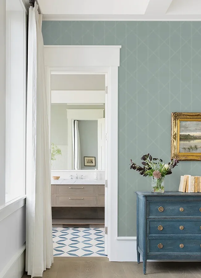 A-Street Prints Walcott Seafoam Stitched Trellis Wallpaper - SKU 4074-26606