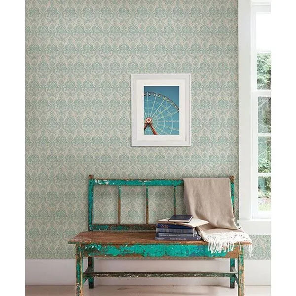A-Street Prints Waverly Turquoise Petite Damask Wallpaper - SKU 1014-001819