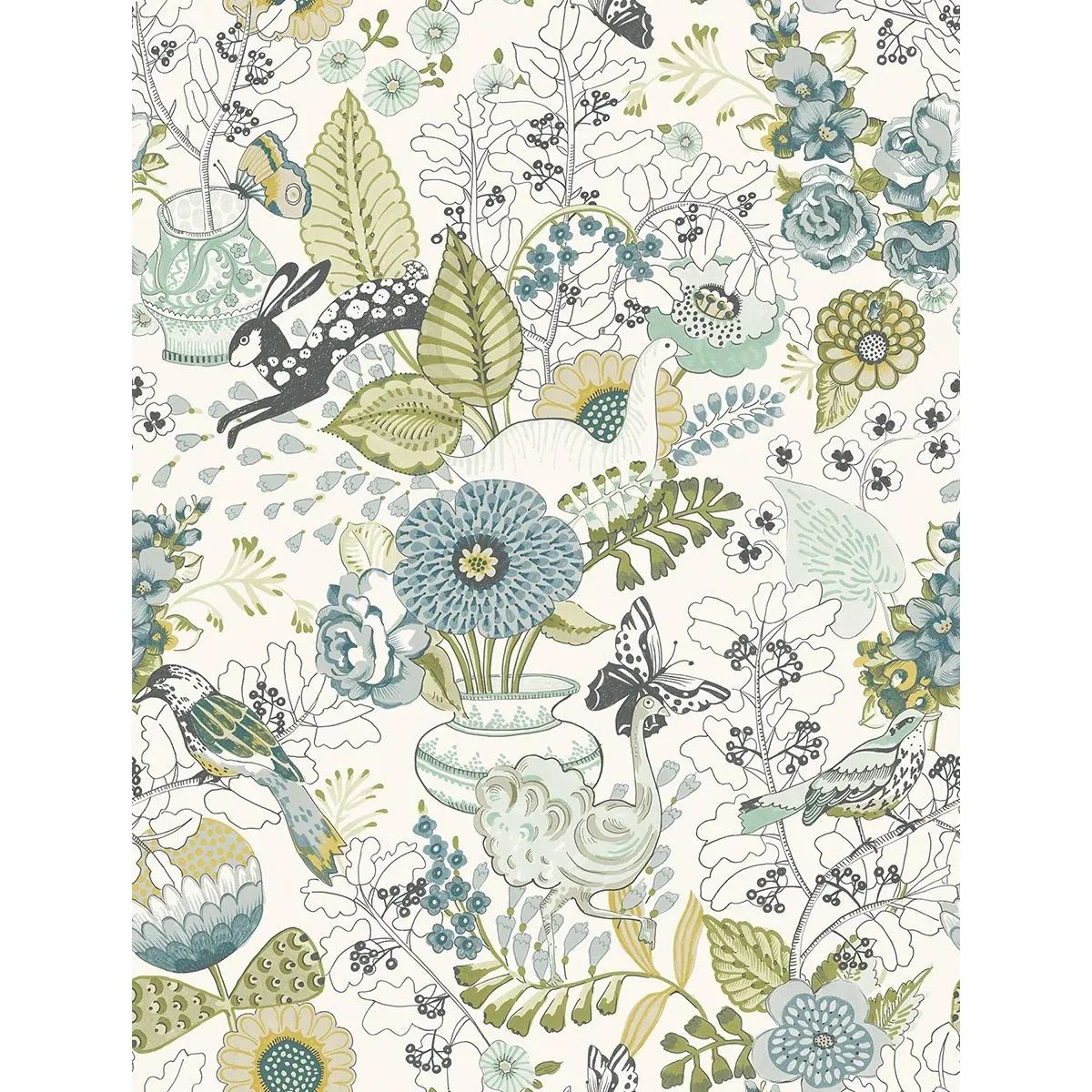 2821-12803 | Whimsy Green Fauna Wallpaper