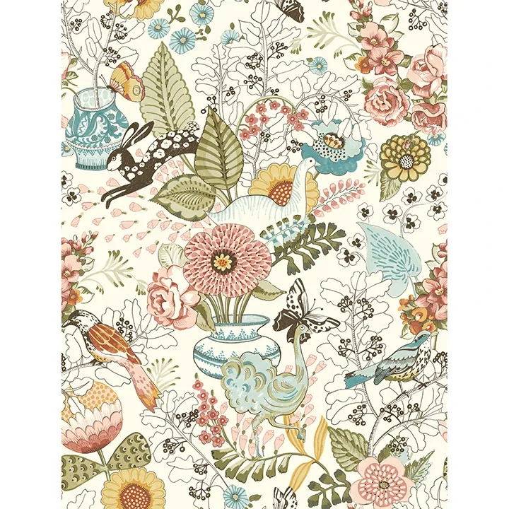 A-Street Prints Whimsy Pink Fauna Wallpaper - SKU 4135-12802