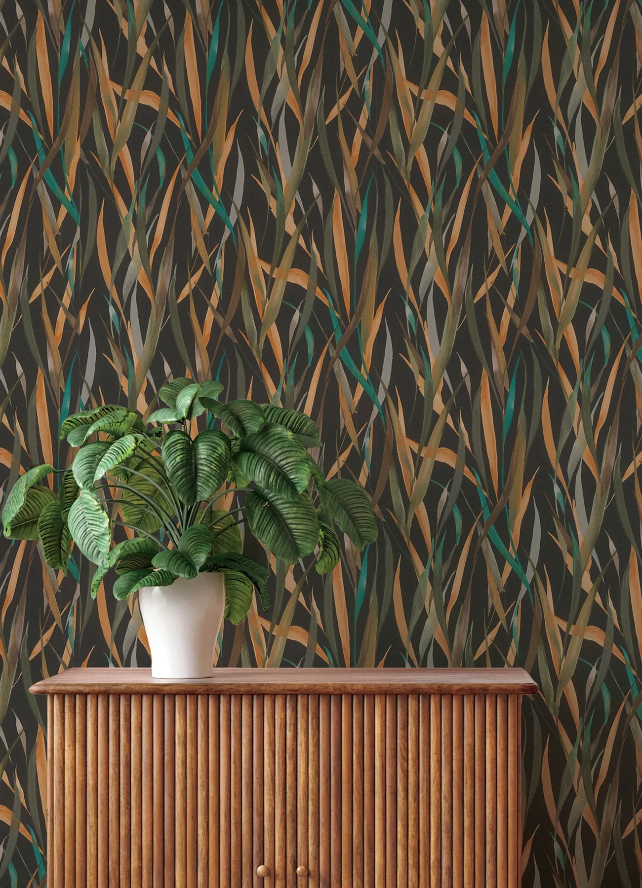 A-Street Prints Willoughby Black Fronds Wallpaper - SKU 4202-330250
