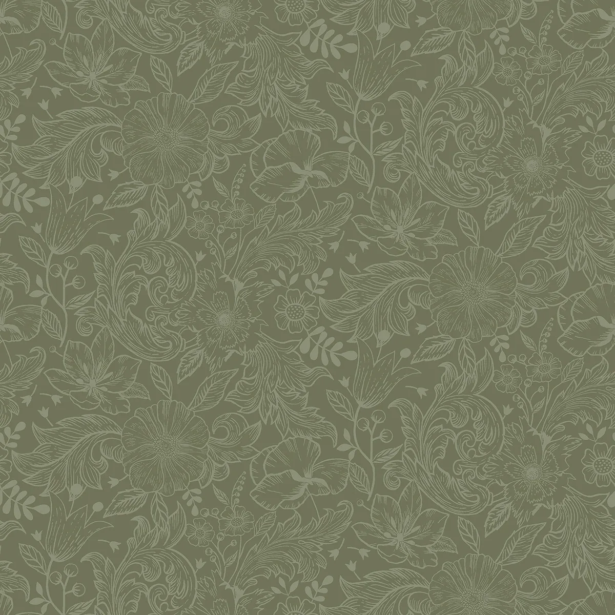 2999-13129 | Wilma Green Floral Block Print Wallpaper