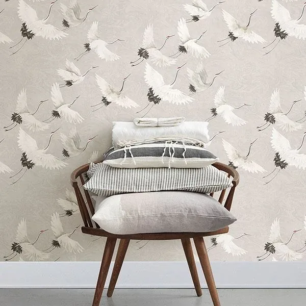 A-Street Prints Windsong Grey Crane Wallpaper - SKU 2764-24304