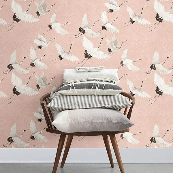 A-Street Prints Windsong Pink Crane Wallpaper - SKU 2764-24305