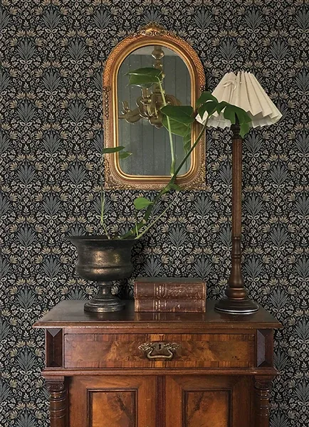 A-Street Prints Woodbury Black Floral Damask Wallpaper - SKU 4173-27630