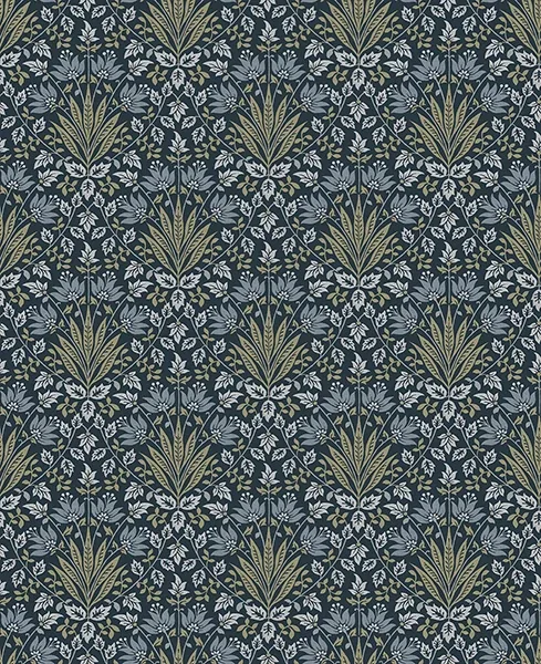 4173-27634 | Woodbury Navy Floral Damask Wallpaper