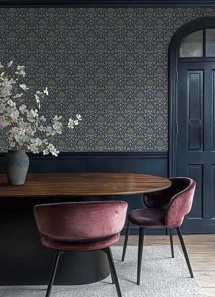A-Street Prints Woodbury Navy Floral Damask Wallpaper - SKU 4173-27634