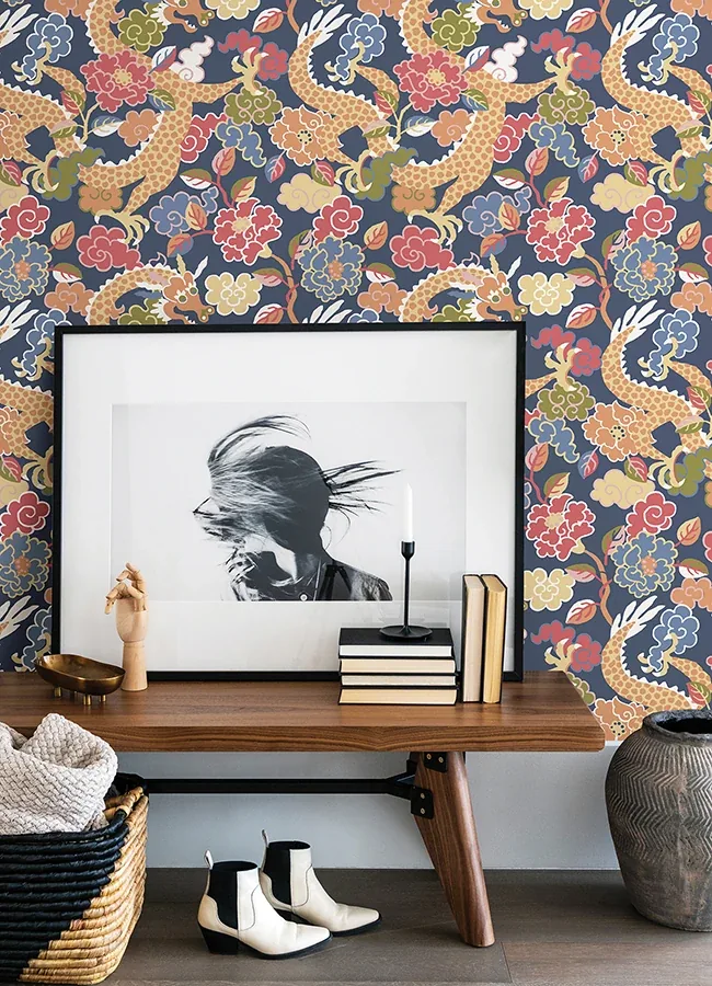 A-Street Prints Yanci Orange Dragon Wallpaper - SKU 4120-72007