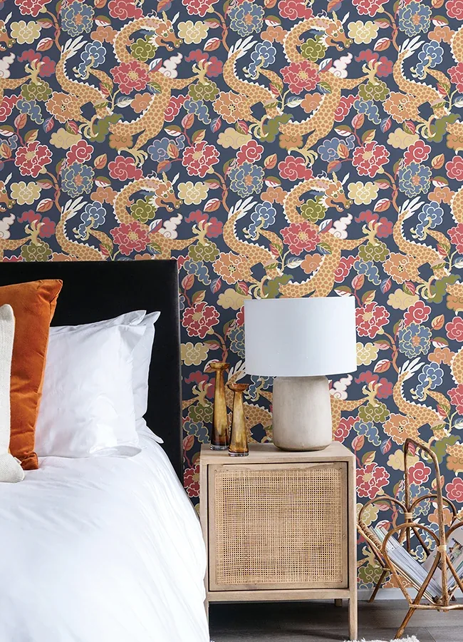 A-Street Prints Yanci Orange Dragon Wallpaper - SKU 4120-72007