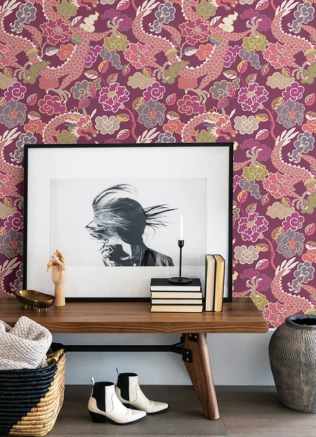 A-Street Prints Yanci Plum Dragon Wallpaper - SKU 4120-72009