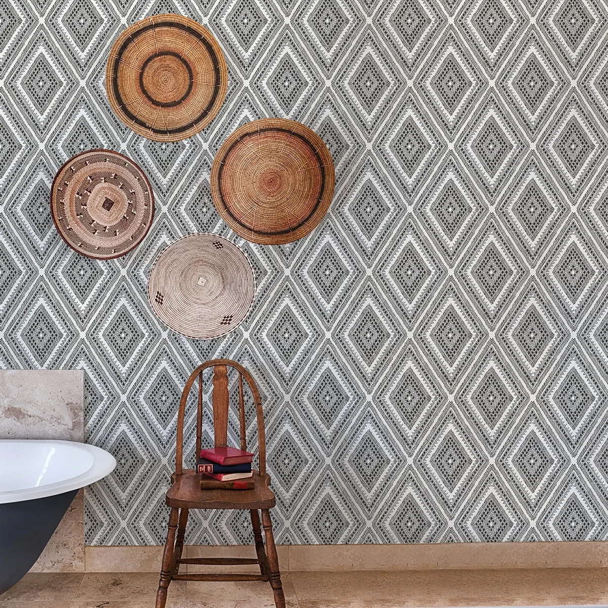 A-Street Prints Zaya Black Tribal Diamonds Wallpaper - SKU 2969-26012